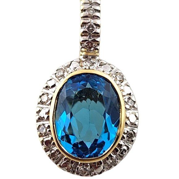14K Yellow Gold Diamond and Blue Topaz Pendant #18286 - Picture 1 of 7